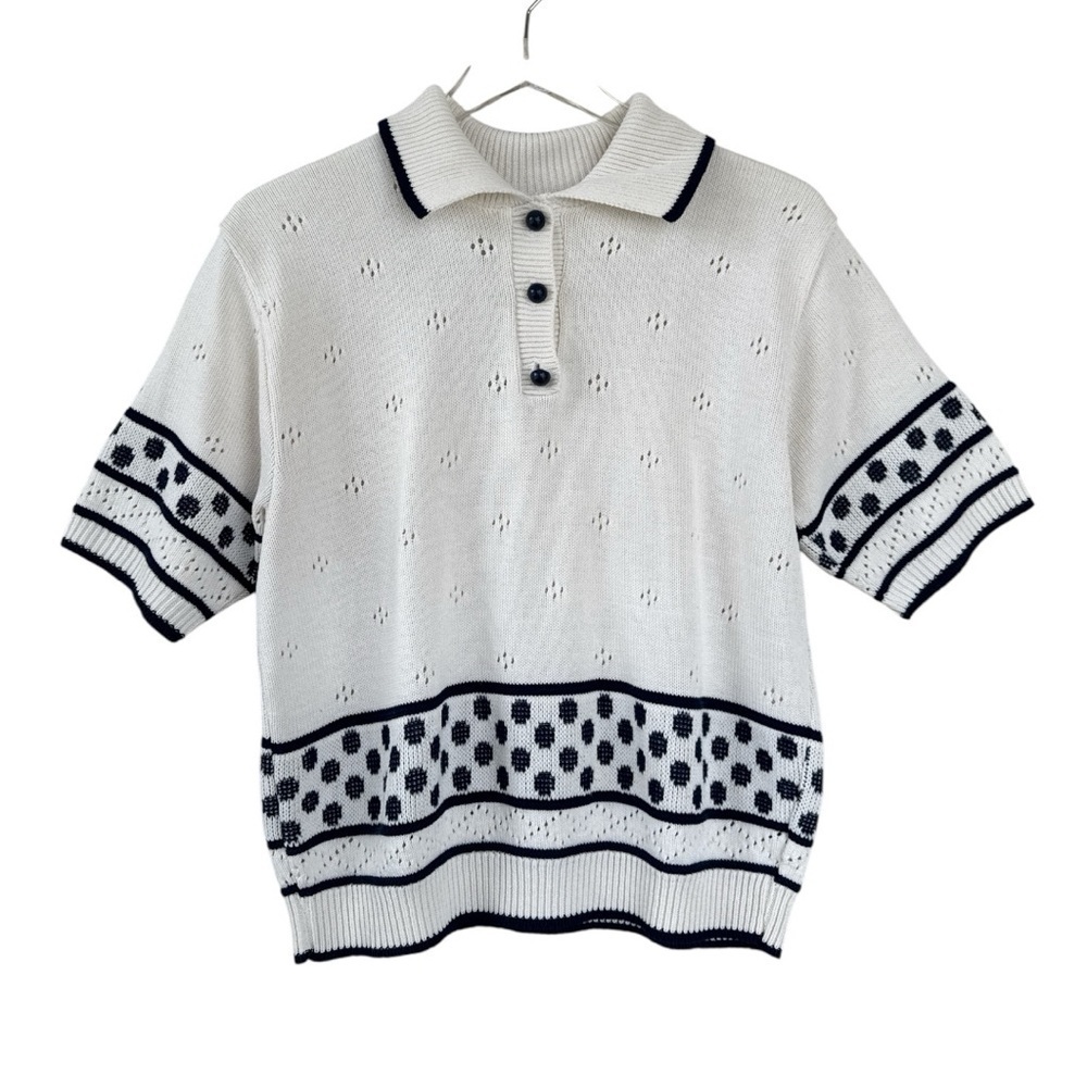 Vintage Cricket Lane Navy and White Short Sleeve Sweater Size Medium